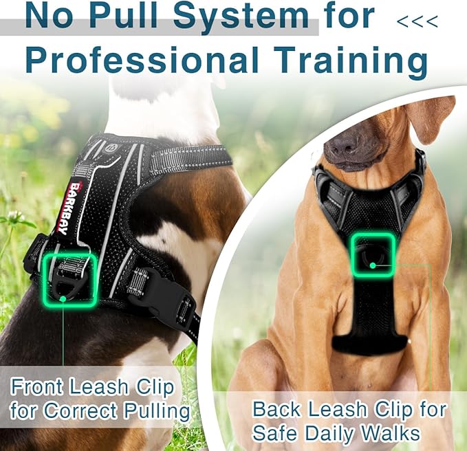 BARKBAY Dog Harness No Pull with ID Tag Pocket - Heavy Duty, Reflective, Easy Control for Large Dogs (Black,M)