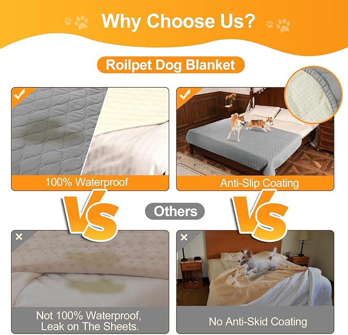 2 Pack Waterproof Dog Bed Cover Blanket Non Slip Couch Cover for Pets Medium Dog Cat Kids Children Sofa Furniture Protector(54"×82", Light Grey)