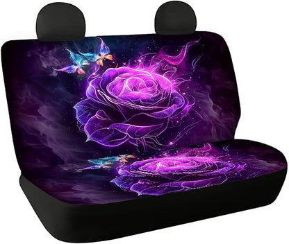 AFPANQZ Purple Rose Car Rear Seat Cover Non-Slip Stretch Universal Fit