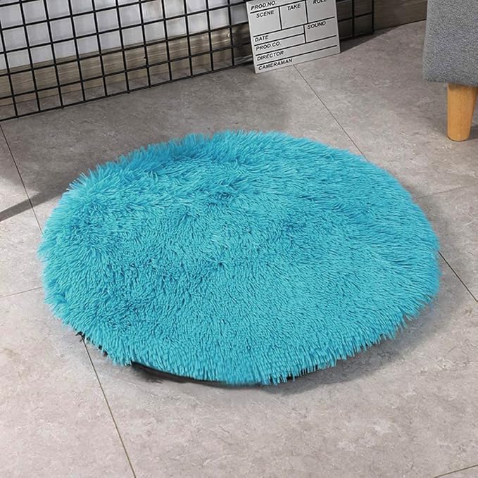 16 Inch Plush Dog Bed Mat Warm Fluffy Round Puppy Crate Pad with Anti-Slip Waterproof Bottom Soft Comfy Pet Kennel Mat for Small and Medium Dogs Sleeping(Wathet)