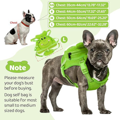 Dog Harness Backpack Cute Doggie Backpack Carrier for Small Medium Dogs, No Pull Dog Saddle Bag Pet Vest, Mesh Frog Self Bag with D-Ring for Puppy Outdoor Travel Hiking Adjustable Dog Bag