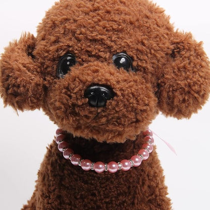 Dog Cat Pearls Necklace Collar with Bling Accessories and Ribbon Bow Pet Puppy Jewelry for Female Dogs Cats Small Medium (M