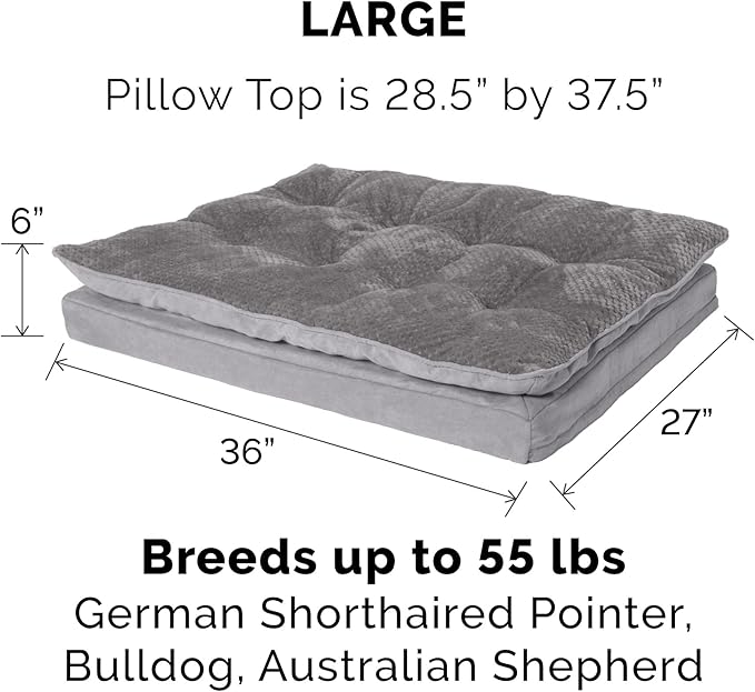 Furhaven Orthopedic Dog Bed for Large/Medium Dogs w/ Pillow Cushion Top & Removable Washable Cover 55 lbs