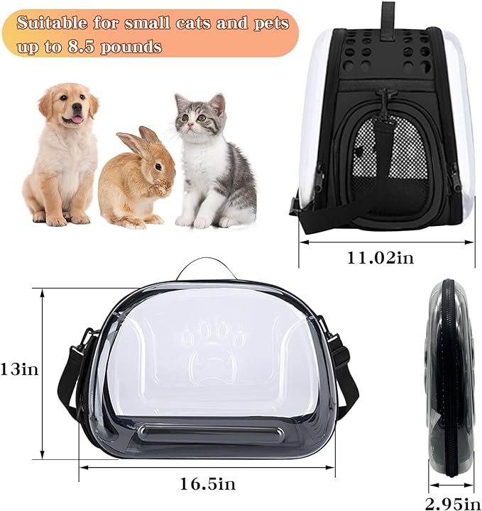 BNOSDM Transparent Cat Carrier Portable Small Cat Carried Bag Foldable Soft-Sided Pet Carriers for Kitten Small Dog Travel Hiking Walking & Outdoor Use(Apricot)