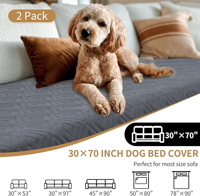 2 Packs Waterproof Dog Bed Cover,Pet Blanket Furniture Sofa Couch Cover,30x70 Inch Anti-Slip Pet Bed Mat Double-Sided Furniture Protector Washable Reusable for Most Cats,Dogs,Pets(2 Pcs-Grey/Camel)