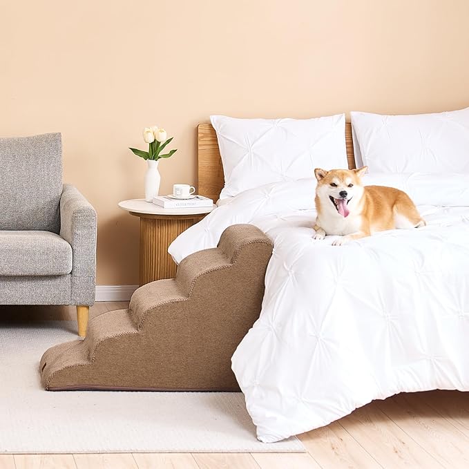 EHEYCIGA Curved Dog Stairs for High Beds 22.6" H 5-Step Dog