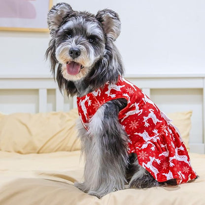 CuteBone Dog Dresses Velvet Holiday Small Dogs Clothes Onesie Pet Apparel Girl Puppy Skirt with Bow Hair Rope CVA29XXS