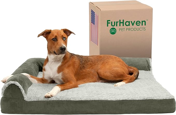 Furhaven Cooling Gel Dog Bed for Large Dogs w/ Removable Bolsters & Washable Cover 95 lbs