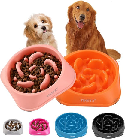 2Pcs Slow Feeder Dog Bowl Large Breed, Dog Slow Feeder Bowl, Dog Food Bowl Slow Feeder, Dog Bowl Slow Feeder, Dog Bowl That Slow Down Eating, Dog Puzzle Feeder, Slow Eating Dog Bowl Pink&Orange