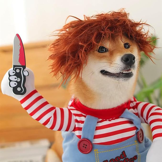 Dog Halloween Costumes, Deadly Doll Dog Costume,Chucky Dog Costume with Knife for Pets, Funny Dog Costumes Halloween for Large Dogs [L]