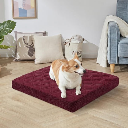 Dog Bed Covers Replacement Washable - Waterproof Dog Bed Covers Quilted, Water Absorbable Pet Puppy Bed Cover for Dog Cat, Cover Only 40Lx50Wx6H Inches Burgundy