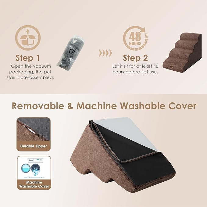 EHEYCIGA Curved Dog Stairs for High Beds 19.7" H 4-Step Dog