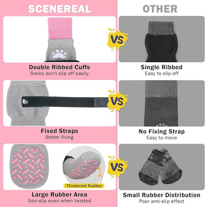 SCENEREAL Dog Socks to Prevent Licking Paws for Hot Pavement, Anti Slip Long Dog Grip Socks for Hardwood Floors, Dog Shoes Booties&Paw Protector for Small Medium Large Senior Dog, Pet Socks for Wounds