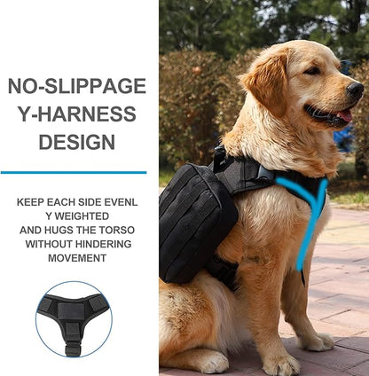 BYGD Dog Backpack for Hiking and Camping,Waterproof Lightweight Dog Hiking Backpack Harness with 2 Big Side Pockets Detachable Adjustable, Dog Saddle Bag for Large Dogs Walking Outdoor(X,XL Black)