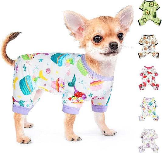 Dog Pajamas for Small Dogs Boy Girl Cute Dog Clothes Soft Stretch Chihuahua Yorkie Clothes Onesies Summer Puppy Pajamas XS-XXL, Pet Dog Pjs Outfits Shirts Pet Cats Jammies Sleeper (Large, Cake purple)