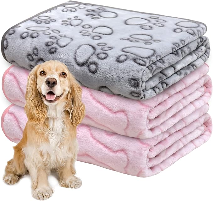 1 Pack 3 Dog Blankets for Medium Dogs, Soft Fleece Dog Blanket Fluffy Pet Blanket Warm Sleep Mat Cute Bone Print Puppy Cat Blanket, Flannel Throw for Washable Dog Bed, Blanket for Dogs, 41"X31"