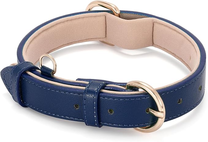 WHIPPY Soft Padded Leather Dog Collar for Small Medium Large Dogs Heavy Duty Dog Collar with Adjustable Rust-Proof Metal Hardware