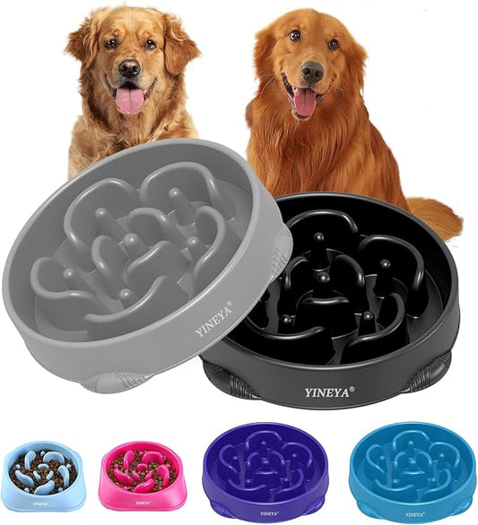 4 Cups Pet Food Bowls for Large Dogs, Slow Feeder Pet Bowls for Dogs, Anti-Slip Large Dog Bowl Slow Feeder, Large Dog Feeder to Slow Down Eating 2Pcs Gray&Black