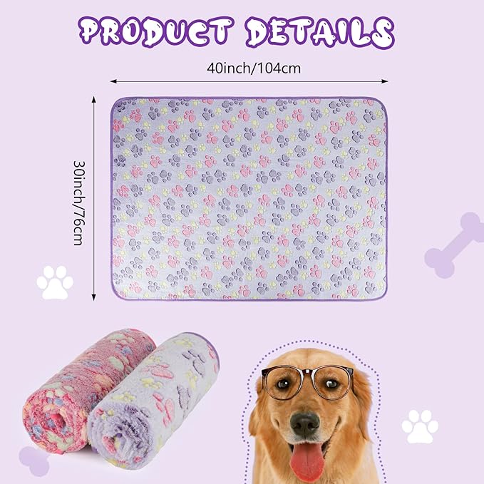 YUEPET Waterproof Dog Blankets, 2 Pack Washable Dog Blankets for Bed Couch Sofa Protector Fleece Flannel Puppy Blanket Soft Plush Reversible Throw Blanket for Medium Large Dog Cat 40"×30"(Purple+Pink)