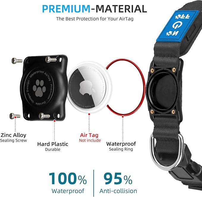 LED AirTag Dog Collar IP67 Waterproof 1,600 Feet