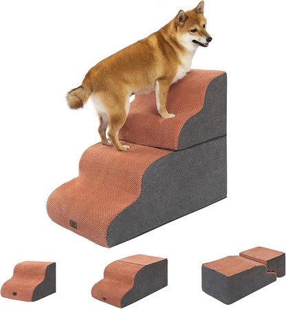 Pettycare Dog Stairs Ramp for High Beds and Couch 4 Steps,Brown