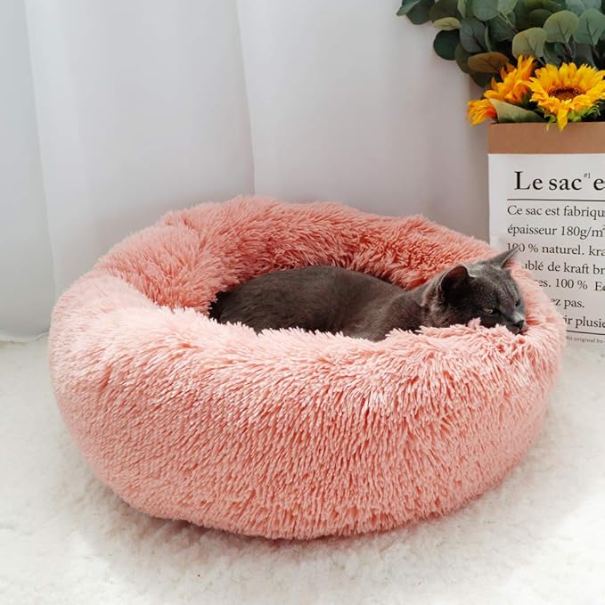 otoez Round Donut Dog Bed for Small Dogs (23.6", Pink)