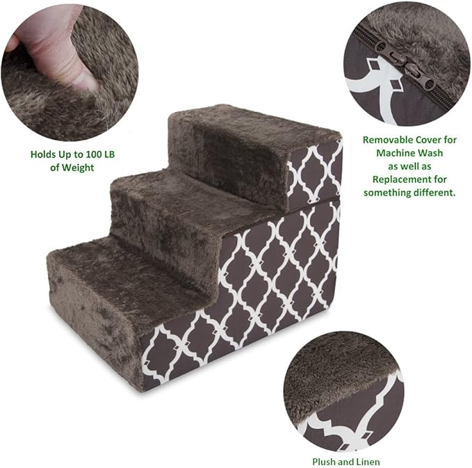 Best Pet Supplies Foldable Foam Pet Steps for Small Dogs and Cats 3-Step (H: 16.5")
