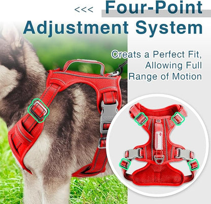 BARKBAY Dog Harness No Pull with ID Tag Pocket - Heavy Duty, Reflective, Easy Control for Large Dogs (Red,L)