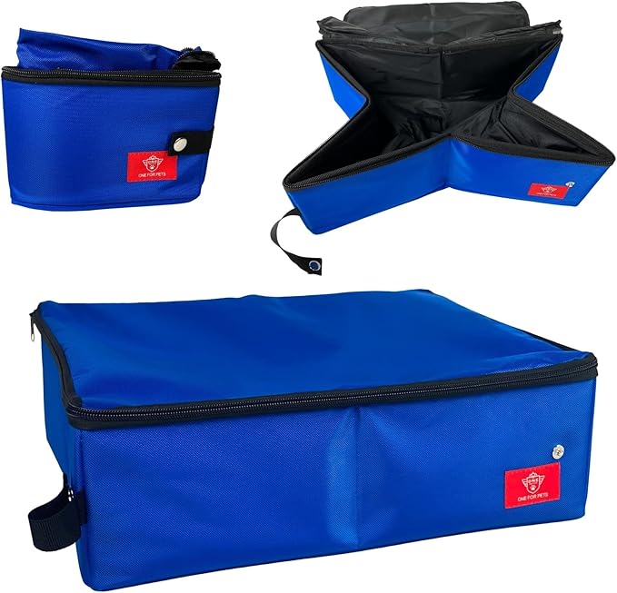 Portable 2-in-1 Double Pet Kennel/Shelter, Fabric, Black/Royal Blue 20"x20"x39" - Car Seat-Belt Fixture Included (Litter Box)