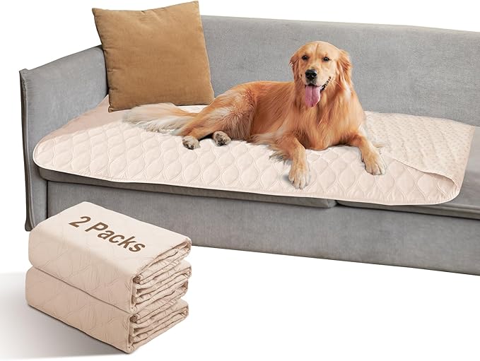 2 Pack Waterproof Dog Bed Cover Blanket Non Slip Couch Cover for Pets Small Dog Cat Kids Children Sofa Furniture Protector(38"×75", Khaki)