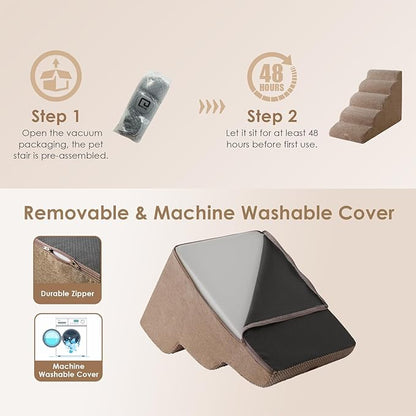 EHEYCIGA Curved Dog Stairs for High Beds 22.6" H 5-Step Dog