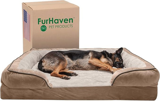 Furhaven Memory Foam Dog Bed for Large Dogs w/ Removable Bolsters & Washable Cover 125 lbs