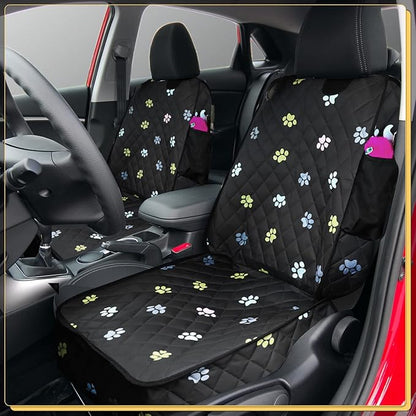 2pcs Dog Car Seat Cover for Front Durable Colored Paw Prints Waterproof Protector Against Dirt Scratch Proof Non Slip Padded Quilted Front Seat Covers for Dog for Cars