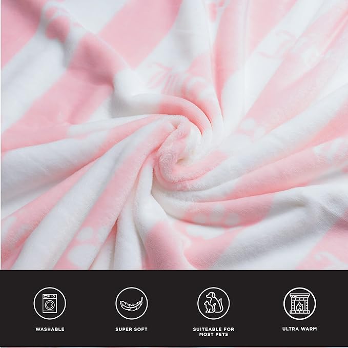 Juicy Couture Turquoise Pink/White Striped Dog Blanket with Sherpa Bone Shaped Pillow – Plush Puppy Blanket Throw