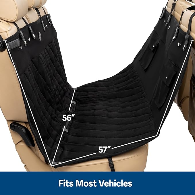 PetSafe Happy Ride Quilted Hammock Seat Cover – Waterproof & Durable – Machine Washable – Fits Most Cars