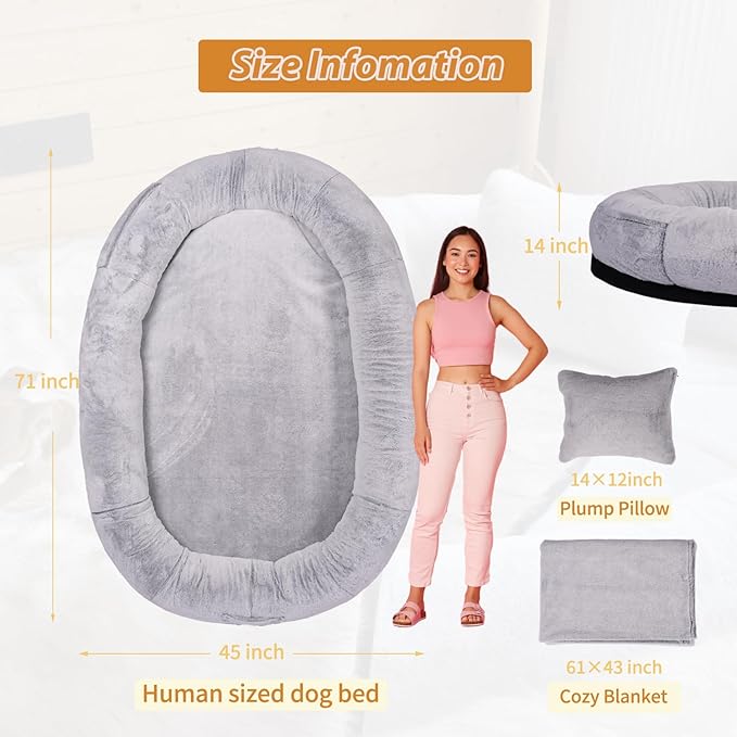 NESTROAD Human Dog Bed for People and Pets 71"x45"x14" Human
