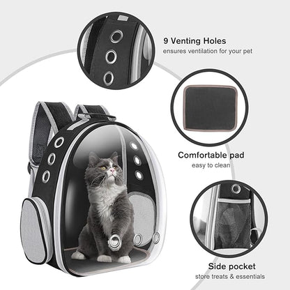 Cat Carrier Backpack Portable Pet Travel Solution Pet Carrier Dog Carrier Backpack Bag Space Capsule for Small Medium Cat Puppy Dog Travel Hiking Walking Camping Up to 17Lb (Black)