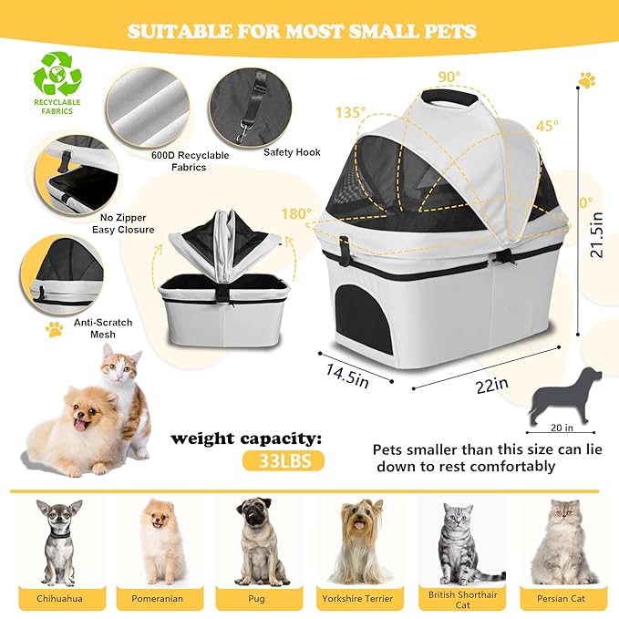 Dog Stroller for Small/Medium Dogs Cats Up to 33LBS 3-in-1 Lightweight