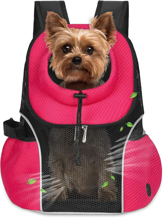 WOYYHO Pet Dog Carrier Backpack Small Dog Front Backpack Ventilated Mesh Dog Travel Back Pack with Safety Belt for Travel Hiking Cycling Outdoor Use (L (10-14 lbs), Rethink Pink)