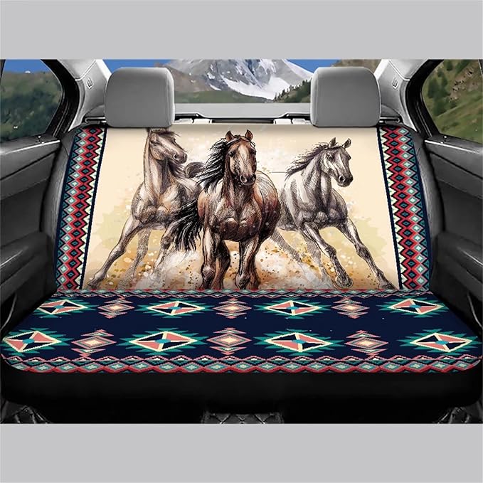 WELLFLYHOM Western Horse Car Accessories Bench Seat Cover