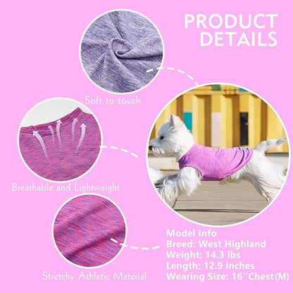 KYEESE 2 Pack Dog Shirts Quick Dry Soft Stretchy Dog T-Shirts with Reflective Label Tank Top Sleeveless Vest Sun Protection Dog Clothes for Small Medium Dogs