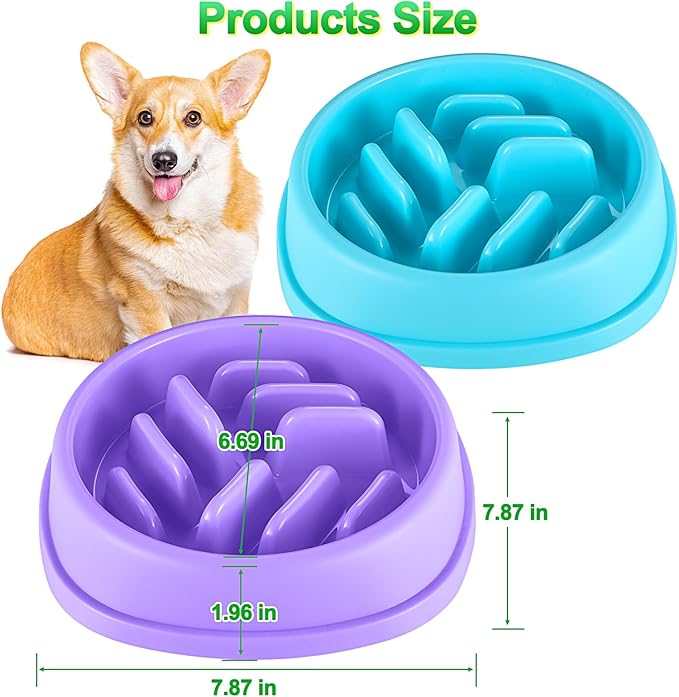 Slow Feeder Dog Bowls 2 Pack, Anti-Slip Slow Eating Dog Bowl, Maze Dog Food Bowl, Anti-Choking Puzzle Feeder Dog Bowl, Slow Feeder Bowl for Dogs & Cats, All Breeds Pets (Blue&Purple)