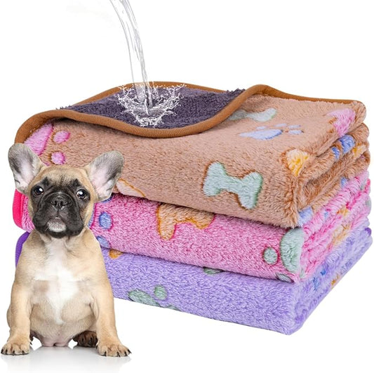 Waterproof Dog Blankets for Small Dogs 1 Pack 3 Washable (Paw-2, M-30 20in)