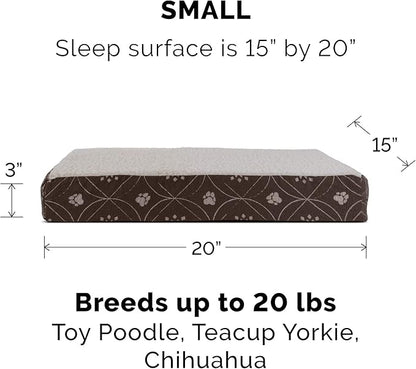 Furhaven Replacement Dog Bed Cover Sherpa & Flannel Paw Print Mattress, Machine Washable - Dark Espresso, Small