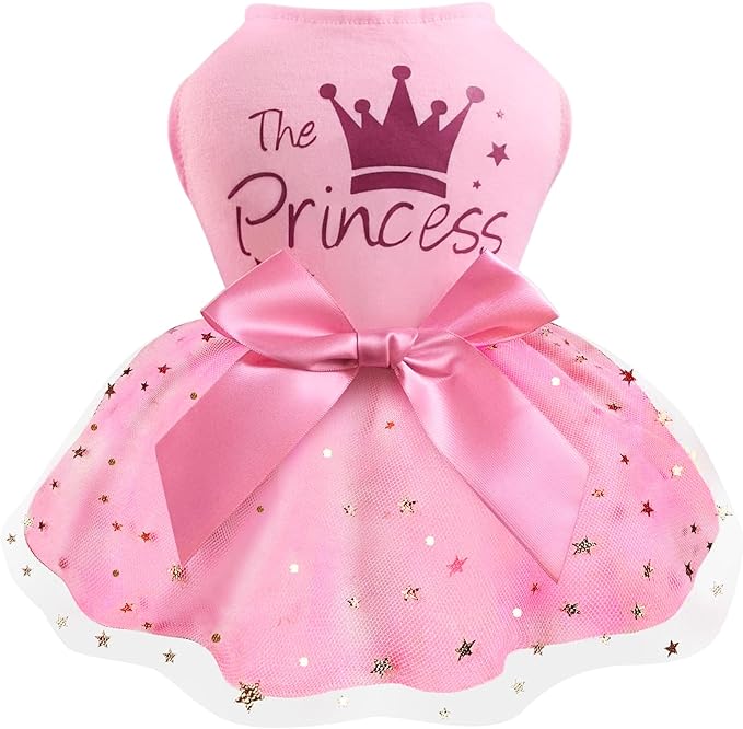 Idepet Princess Dog Dress Tulle Puppy Skirt Pet Apparel Dog Tutu with Bowknot