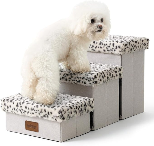 C0ZY KISS Dog Storage Stairs for Couch 14" H 24.8x13x13.58in, Leopard, 3 Tiers