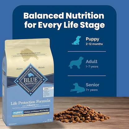 Blue Buffalo Life Protection Formula Puppy Dry Dog Food with DHA and ARA, Made with Natural Ingredients, Chicken & Brown Rice Recipe, 34-lb. Bag