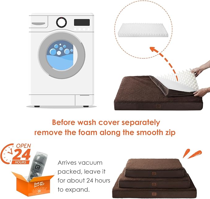 EHEYCIGA Orthopedic Foam Dog Bed for Large Dogs 35"L x 23"W x 3.5"Th, Brown