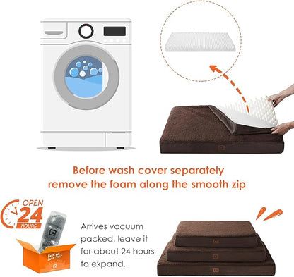 EHEYCIGA Orthopedic Foam Dog Bed for Large Dogs 35"L x 23"W x 3.5"Th, Brown