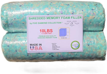 5 Diamond Collection 10 Pounds Shredded Memory Foam Refill Filler Stuffing to Fill, Pouf Pillows, Bean Bags, Pet Beds, Cushions, Punching Bags Filling